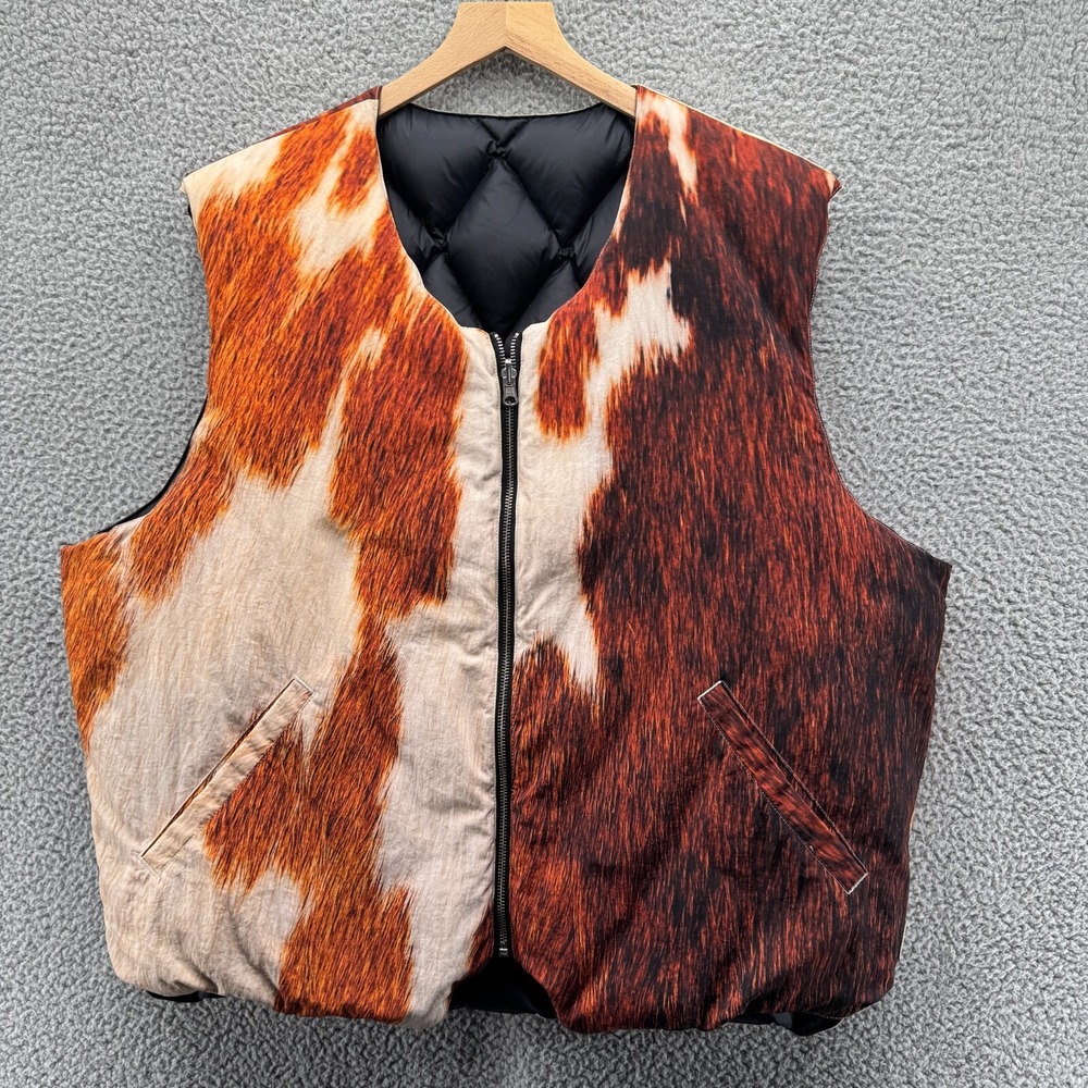 STUSSY Down Puffer Vest Womens XXL Animal Cow Print